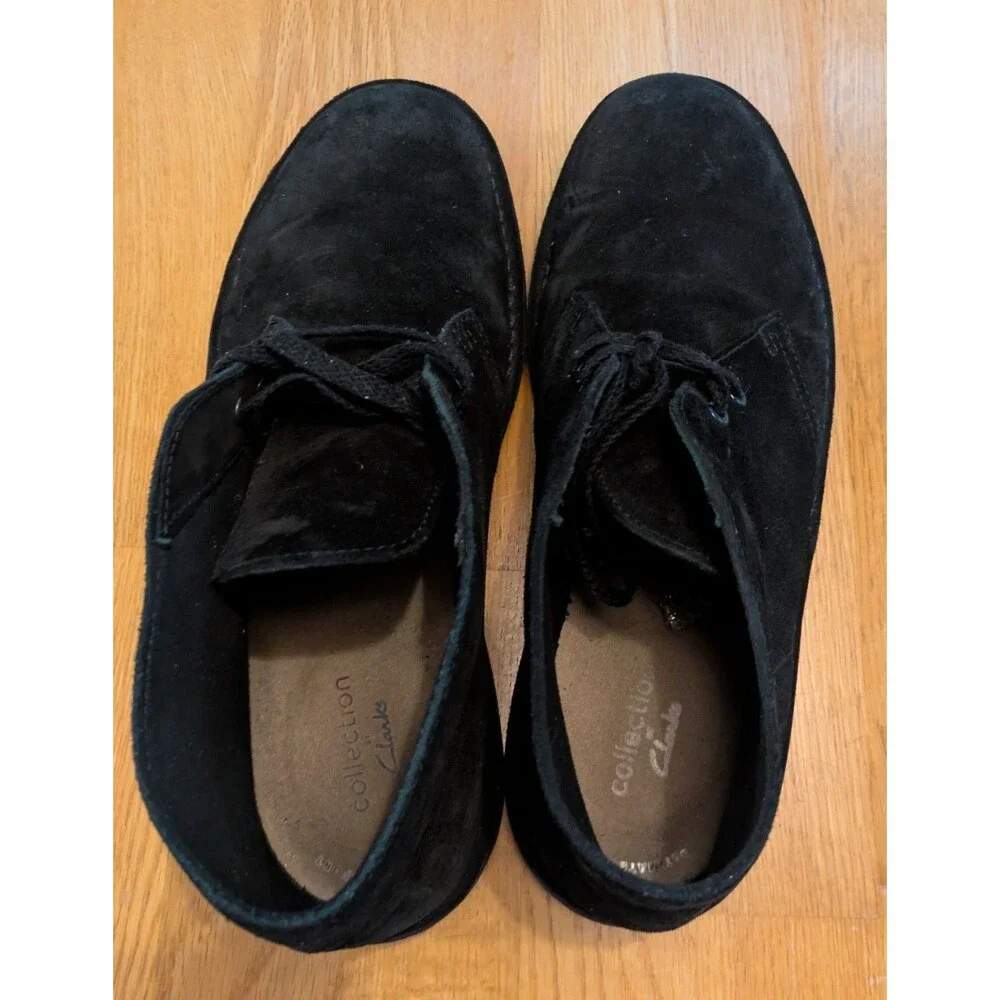 Clarks Mens Leather Suede Black Casual Desert Boots Shoes Size US 9.5 / EU 43